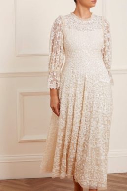 Needle & Thread Filigree Lace Sequin Ankle Gown, Champagne