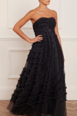 Needle & Thread Violet Shimmer Strapless Gown Black