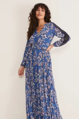 Phase Eight Claudia Printed Sleeve Maxi Dress Blue White Multi