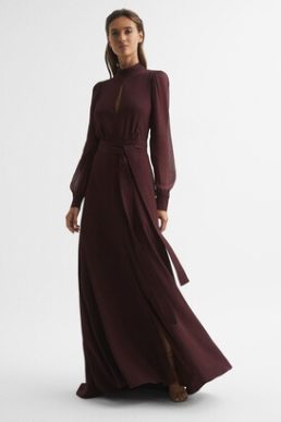 Reiss Amelia Long Sleeve Maxi Dress Burgundy