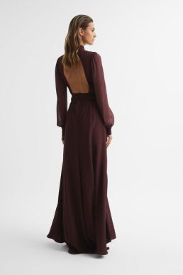 Reiss Amelia Long Sleeve Maxi Dress Burgundy