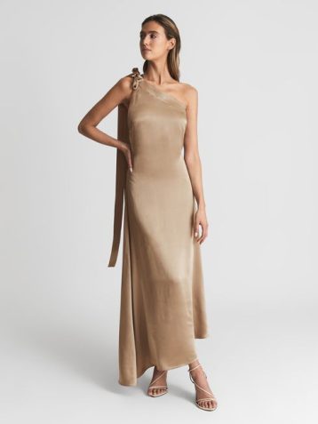 Reiss Delphine One Shoulder Asymmetric Maxi Dress, Gold/Bronze - Image 3