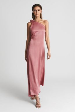 Reiss Delphine One Shoulder Asymmetric Maxi Dress Pink