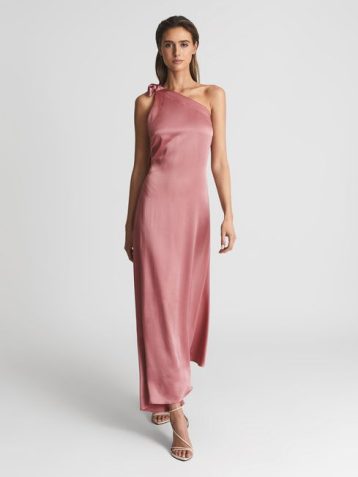 Reiss Delphine One Shoulder Asymmetric Maxi Dress Pink