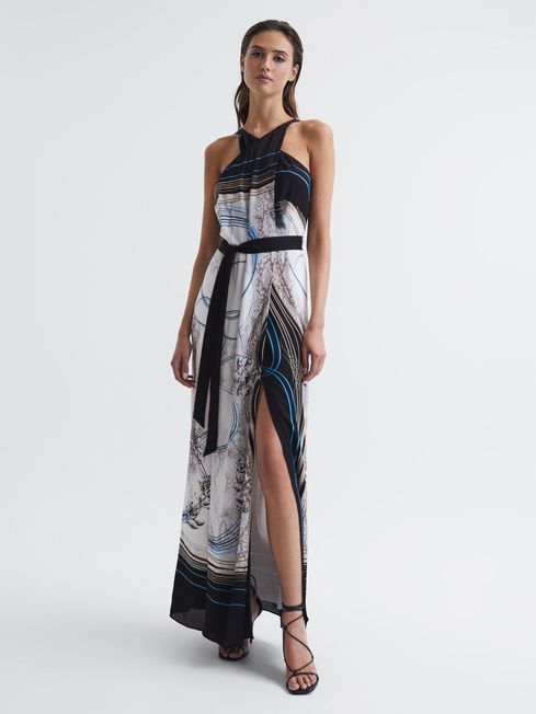 Reiss Hope Halter Jewel Print Maxi Dress, Black/Multi