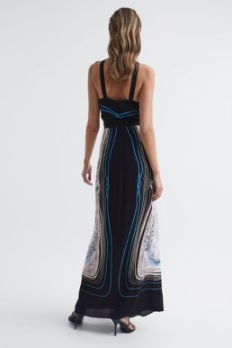 Reiss Hope Halter Jewel Print Maxi Dress Black Multi