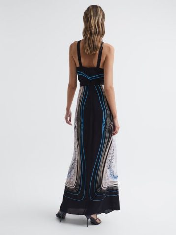 Reiss Hope Halter Jewel Print Maxi Dress Black Multi