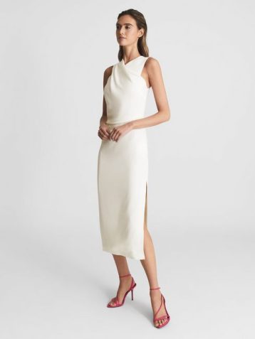 Reiss Imogen Sleeveless Ruched Midi Dress Ivory