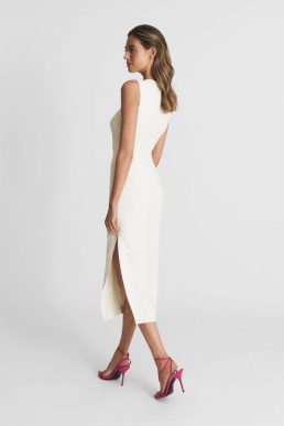 Reiss Imogen Sleeveless Ruched Midi Dress Ivory