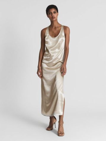 Reiss Lottie Metallic Maxi Dress Gold