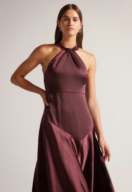 Ted Baker Renon Twist Neck Midi Dress Deep Purple