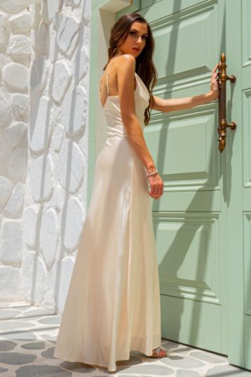 TFNC Skirt & Stiletto Bias Cut Satin Maxi Dress Ivory