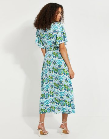 Threadbare Blue Aztec Print Midi Dress Blue Green