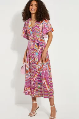 Threadbare Pink Zig Zag Print Midi Dress Pink Multi