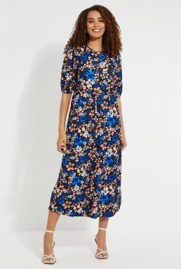 Threadbare Women's Blue Multi Floral Smock Jersey Dress