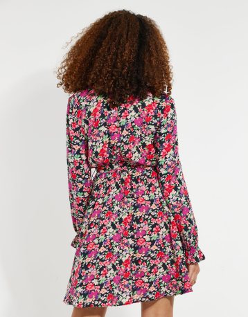 Threadbare Women's Floral Black Pink Print Mini Wrap Dress