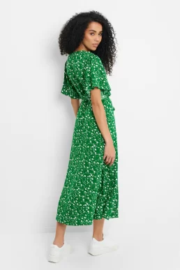 Threadbare Women's Green Floral Print Dress Green White