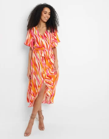 Threadbare Women's Red Tiger Print Dress Red Orange Multi