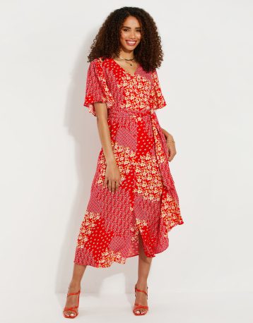 Threadbare Women's Red Yellow Floral Print Midi Dress - Image 2