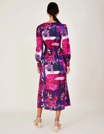 Monsoon Darcie satin print midi dress pink multi - Image 2