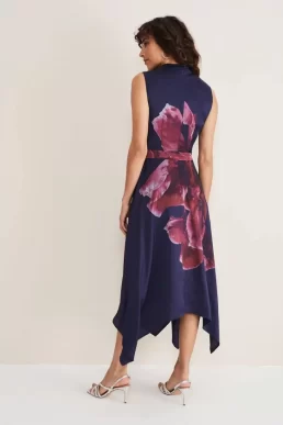 Phase Eight Alayna Floral Midi Dress Navy Blue Pink
