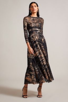 Ted Baker Iggiey Abstract Print Midaxi Dress Black Gold