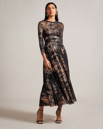 Ted Baker Iggiey Abstract Print Midaxi Dress, Black/Gold