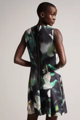 Ted Baker Maggnie Printed Neoprene Skater Dress Black White
