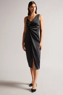 Ted Baker Odellia Asymmetric Waist Detail Slip Dress Black