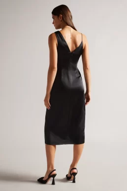 Ted Baker Odellia Asymmetric Waist Detail Slip Dress Black