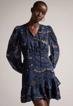 Ted Baker Pollei Ruffle Asymmetric Mini Dress Navy Black
