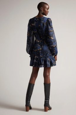 Ted Baker Pollei Ruffle Asymmetric Mini Dress Navy Black