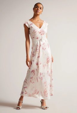 Ted Baker RNinia Belted Floral Midaxi Dress Cream Pink
