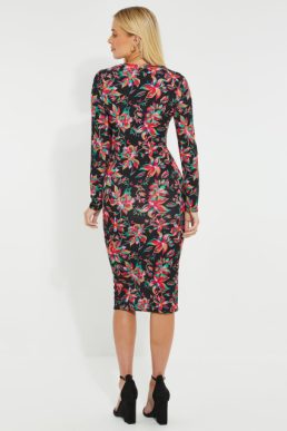 Threadbare Women's Black & Red Floral Ruched Midi Dress