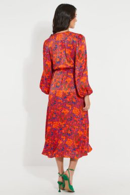 Threadbare Women's Red Satin Abstract Animal Print Midi Dress