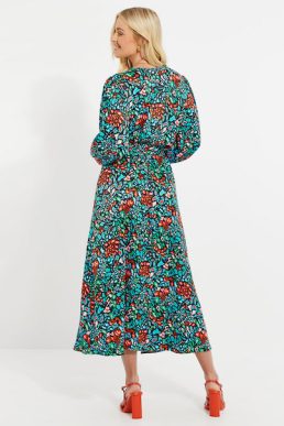 Threadbare Women's Satin Abstract Animal Print Midi Dress Green