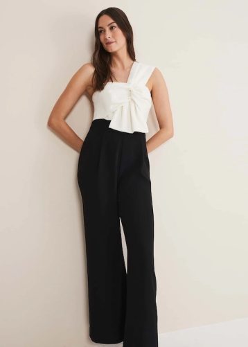 Phase Eight Amethyst Bandeau Jumpsuit, Oyster/Black - Image 2