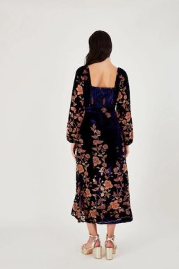 Monsoon Daphne devore velvet wrap dress blue multi