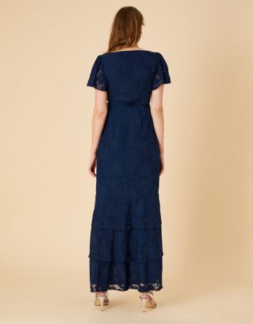 Monsoon Naomi frill wrap maxi dress navy blue