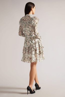 Ted Baker Aishia Ruffle Detail Mini Shirt Dress Ivory Multi