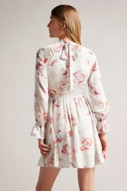 Ted Baker Dinnaa Floral Long Sleeve Mini Dress Ivory Multi