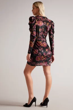 Ted Baker Jayn Floral Wrap Dress With Devoré Texture Black Red