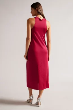 Ted Baker Joani Sleeveless Midi Dress With Tie Waist, Deep Pink