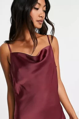 Y.A.S Bridesmaid satin cami midi dress in burgundy red