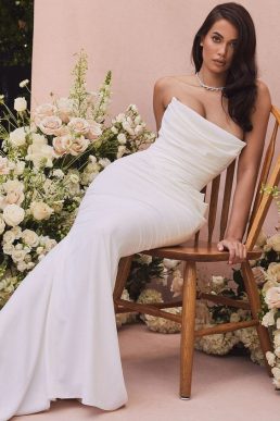 HOUSE OF CB Esmee flared satin wedding dress White