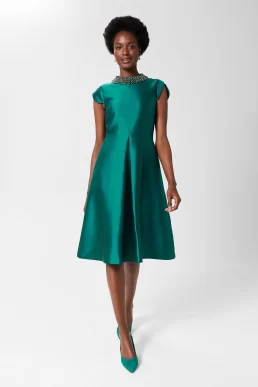 Hobbs Christie Silk Blend Dress Jewel Green