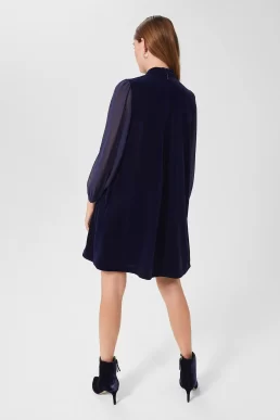Hobbs Faye Velvet A Line Dress Midnight Navy