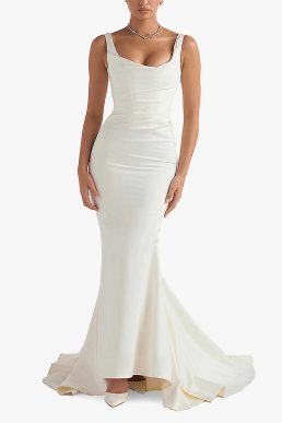 HOUSE OF CB Emilie cowl-overlay satin bridal gown White