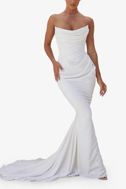 HOUSE OF CB Esmee flared satin wedding dress White