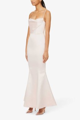 HOUSE OF CB Violette slim-fit fishtail-hem woven maxi dress, Blush/Pink